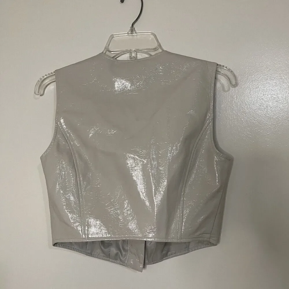 NEW! 7 for all mankind patent faux leather cropped ash gray bustier top Small